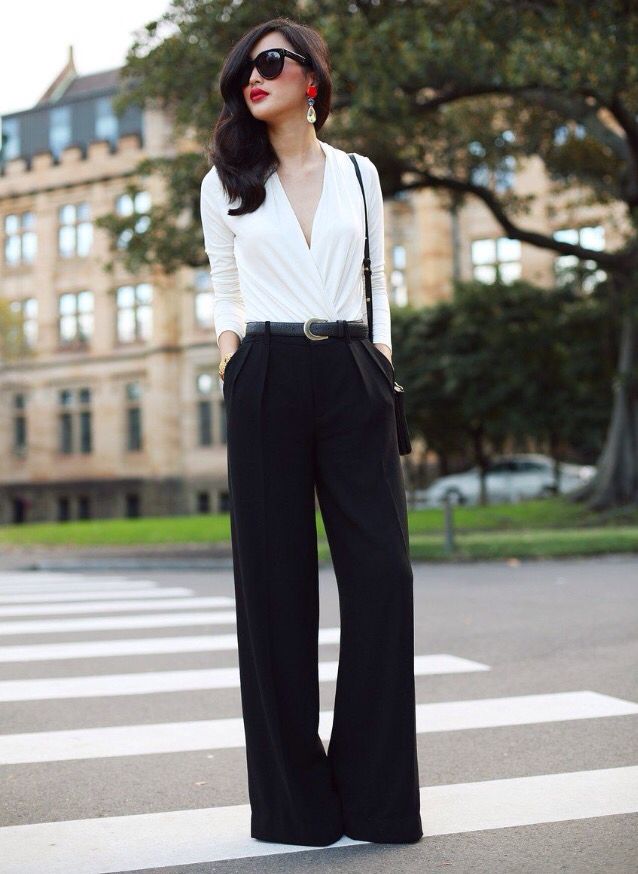 White Shirt and Black Wide Jeans