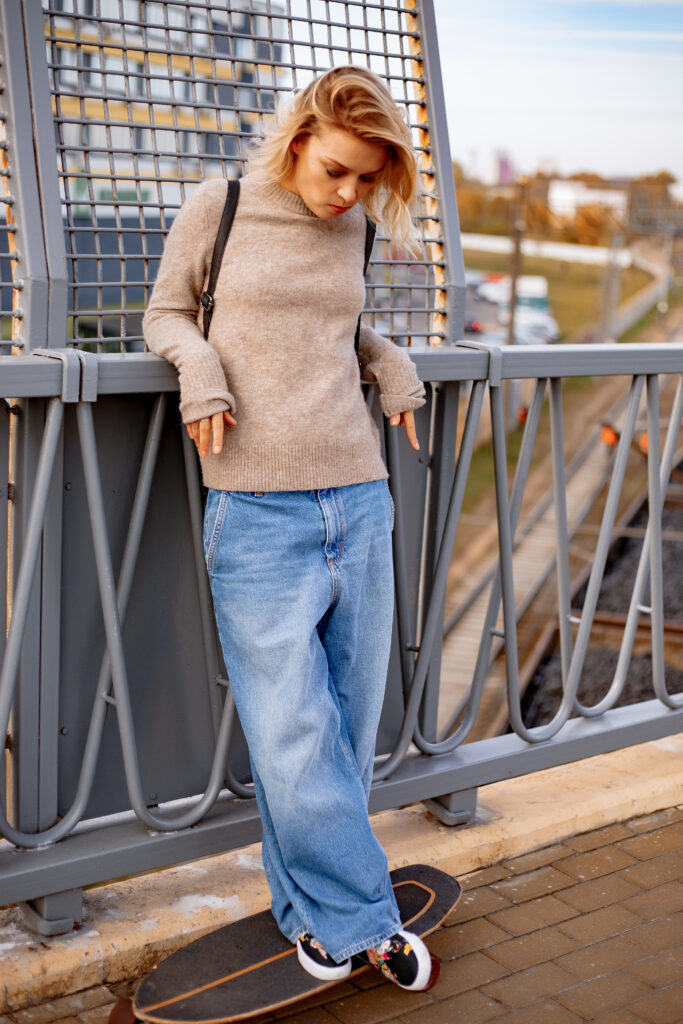 Turtleneck with Wide leg jeans