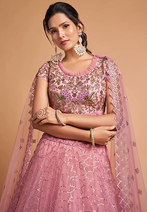 Pink Embroidered Lehenga