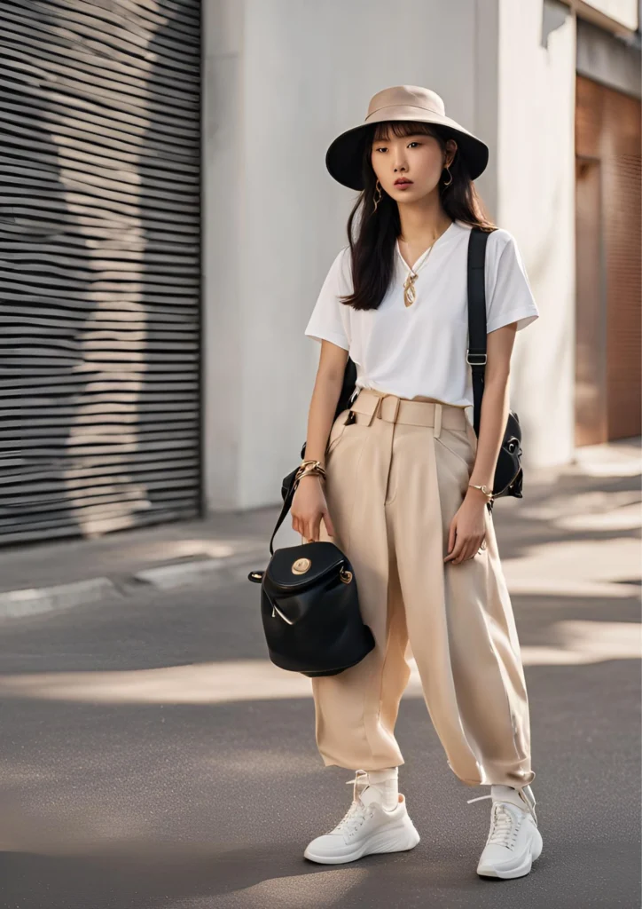 Wide leg Beige Trouser