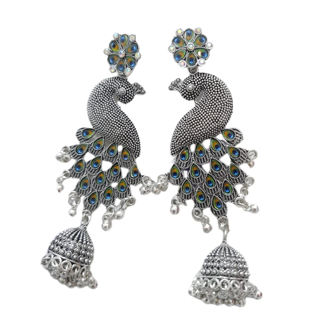 Peacock Designed Oxidized Silver Earrings Peacock designed Earrings with Oxidized silver material